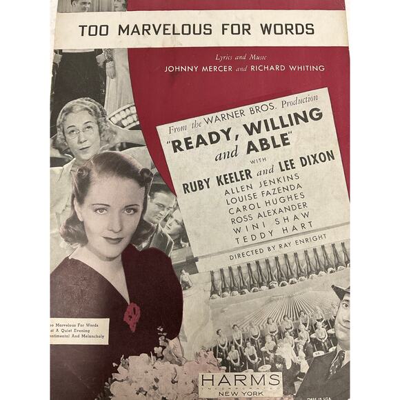 Two Marvelous For Words Sheet Music 1937 Ready Willing and Able Mercer Whiting - Picture 2 of 5